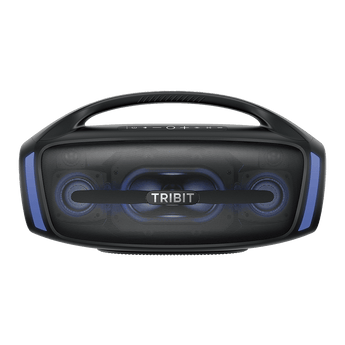 Tribit StormBox Blast 2 正面,有手挽同藍色側燈條