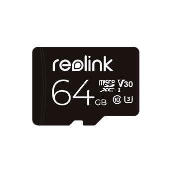 Black Reolink 64GB microSDXC card with V30 and U3 markings