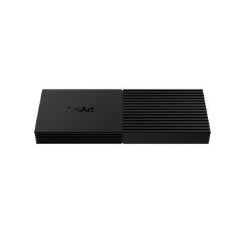 Black ProArt PA40SU enclosure lying flat, with ProArt logo and ribbed cooling section