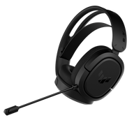 Black TUF Gaming H1 Wireless angled from the front, with boom mic and suspension headband