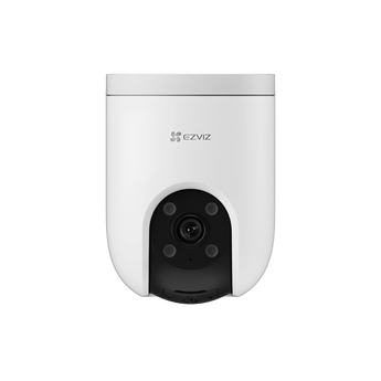 白色 EZVIZ H8c 雲台鏡頭正面,黑色窗口內有鏡頭同四粒燈