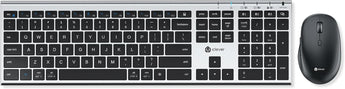 iClever BK23 silver and black full-size keyboard with black wireless mouse