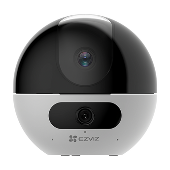 EZVIZ C7 Dual 正面:黑色球頂有雲台鏡頭,白色底座有另一個固定鏡頭