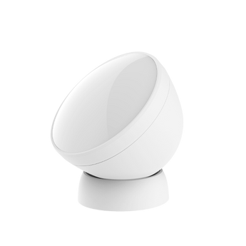 White EZVIZ T1C motion sensor, dome-shaped, tilted on its round base