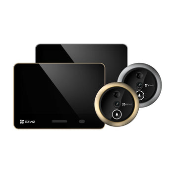 EP4 in gold and silver-grey: two black screens with gold and silver trim and matching round door cameras
