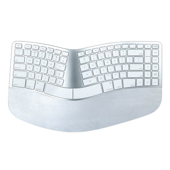 Matias Sculpted Ergonomic Wired Keyboard for Mac from above, silver with white keys and palm rest
