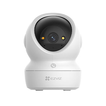 EZVIZ H6C G1 white pan-tilt camera, front view with lens, two lights and call button