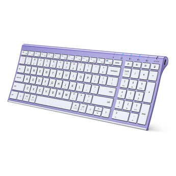 Purple iClever BK10 keyboard with white keys, angled view