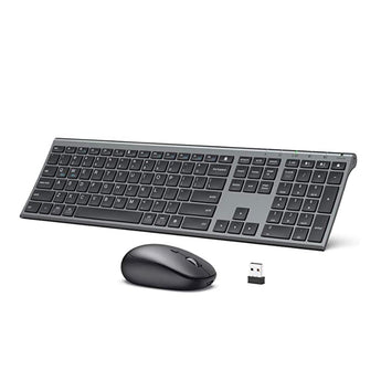 iClever DK03 space grey keyboard with black mouse and small USB receiver