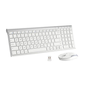 iClever GK03 silver keyboard with white keys, white mouse and USB receiver