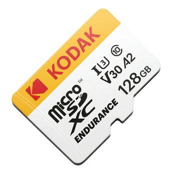 Kodak Endurance 128GB microSDXC card, white and yellow design