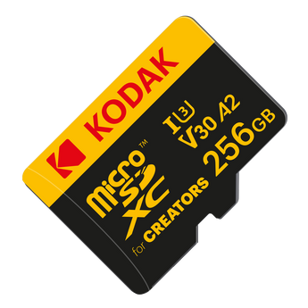 Kodak for Creators 256GB microSDXC card, black and yellow design