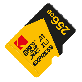 Kodak microSDXC Express 256GB card, black and yellow design