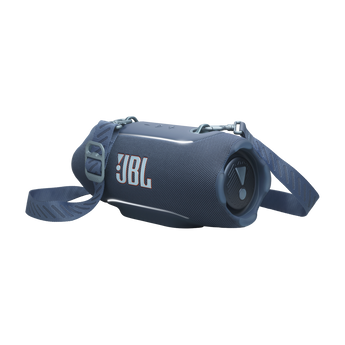 JBL Xtreme 5 portable Bluetooth speaker in blue with shoulder strap