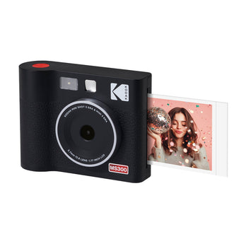 All-black Kodak Mini Shot 3 ERA, front view, with a square print coming out of the side