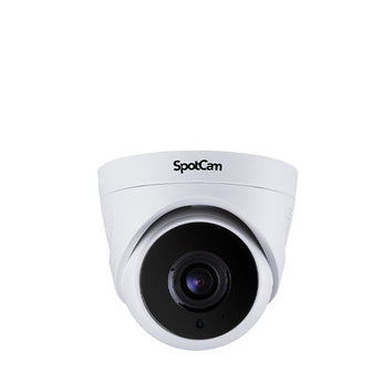 White SpotCam TC1 indoor dome camera on a white background