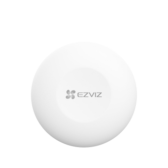 Round white EZVIZ T3C smart button seen from the front with the EZVIZ logo