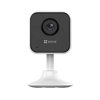 EZVIZ H1C 白色室內鏡頭,黑色前面板同圓形鏡頭,連底座正面圖