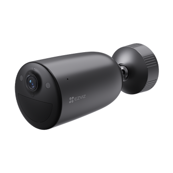 Black EZVIZ EB3 4G bullet battery camera on its round wall mount, front three-quarter view