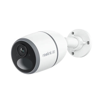 White Reolink Go Ultra bullet camera with wall bracket, front view