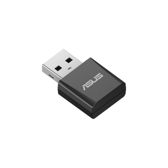 ASUS USB-BE92 Nano 細小黑色 USB-A 網卡,有 ASUS 標誌,斜角
