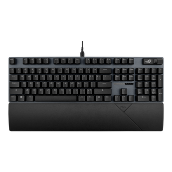ROG Strix Scope II X 正面俯視,黑色全尺寸鍵盤連手托,燈光關閉