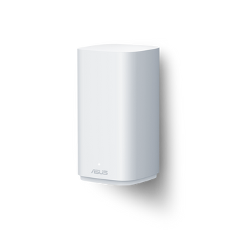 白色 ASUS ZenWiFi BD4 Outdoor,前側角度,見到 ASUS 標誌同指示燈