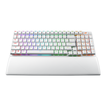 White version top view with white keycaps and white wrist rest