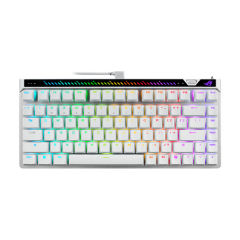 White version top view with white keycaps and rainbow lighting