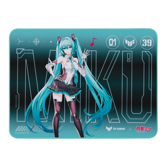 TUF Gaming P1 初音未來版滑鼠墊俯視圖,印有初音全身插畫