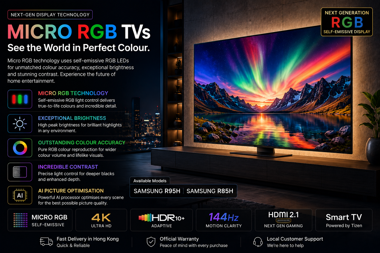 Micro RGB 電視香港｜Samsung R85H、R95H 旗艦4K TVs | Elechid