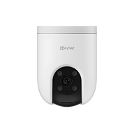 White EZVIZ H8c pan-tilt camera, front view, with the lens and four lights in its black window