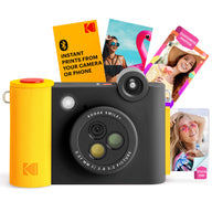 黑色 Kodak Smile+，黃色手柄同三鏡效果轉盤，後面有示範貼紙相