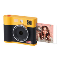 Yellow and black Kodak Mini Shot 3 ERA, front view, with a square photo coming out of the side