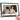 Finger tapping the black frame's touchscreen, with a phone showing the same photo of two children