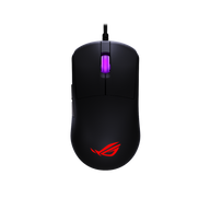 ROG Harpe Mini Core in black, top view with purple-lit scroll wheel and red ROG logo