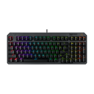TUF Gaming K3 Gen II top view, grey top cover with black keycaps and RGB lighting
